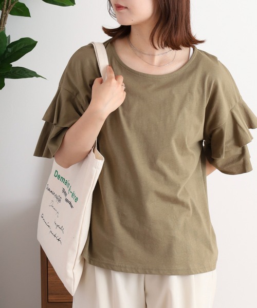 atONE(アットワン)の「atONE ダブルフリルスリーブプルオーバー(Tシャツ/カットソー・レディース・テラコッタ/ブラック/カーキ/ライトブラウン/ベージュ・M-L/LL~3L/4L~5L)」の22枚目の写真