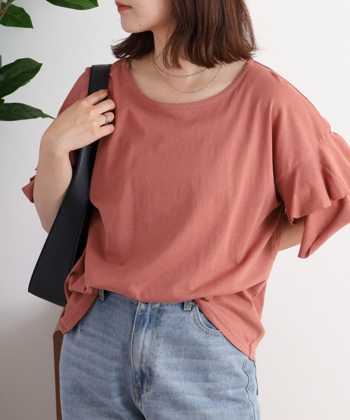 atONE(アットワン)の「atONE ダブルフリルスリーブプルオーバー(Tシャツ/カットソー・レディース・テラコッタ/ブラック/カーキ/ライトブラウン/ベージュ・M-L/LL~3L/4L~5L)」の14枚目の写真