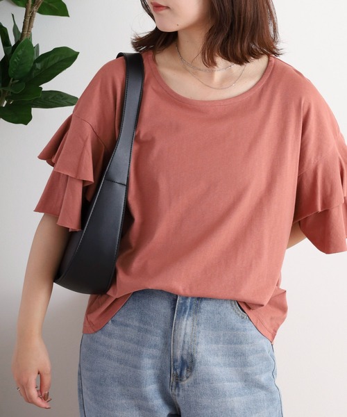 atONE(アットワン)の「atONE ダブルフリルスリーブプルオーバー(Tシャツ/カットソー・レディース・テラコッタ/ブラック/カーキ/ライトブラウン/ベージュ・M-L/LL~3L/4L~5L)」の15枚目の写真