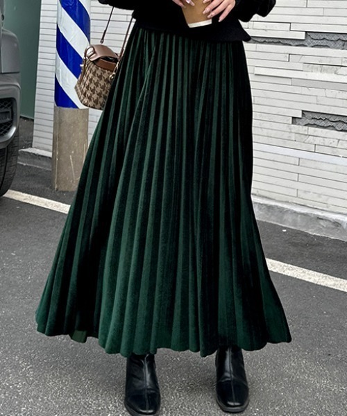セール】ベロア プリーツ ロング フレア スカート（スカート