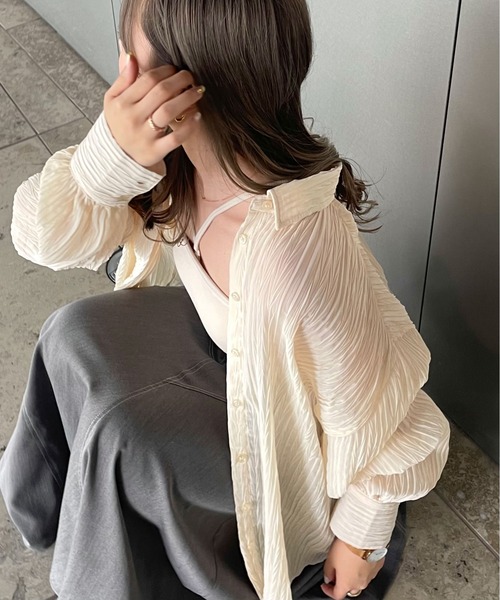 Ambre Ciel（アンブルシエル）の「シアーワッシャービッグシャツ／【WEB/EC限定商品】（シャツ/ブラウス・レディース・オレンジ/ブラック/アイボリー・FREE）」の8枚目の写真