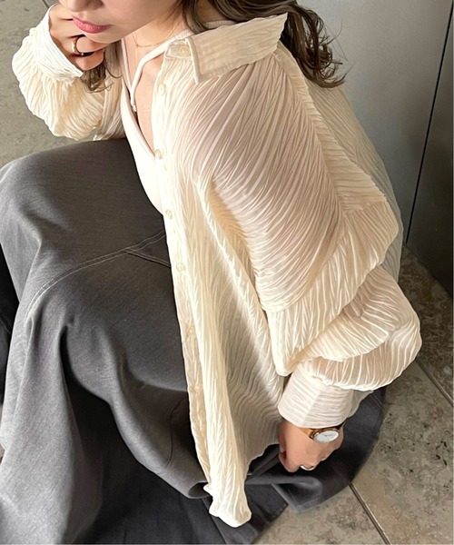 Ambre Ciel（アンブルシエル）の「シアーワッシャービッグシャツ／【WEB/EC限定商品】（シャツ/ブラウス・レディース・オレンジ/ブラック/アイボリー・FREE）」の7枚目の写真