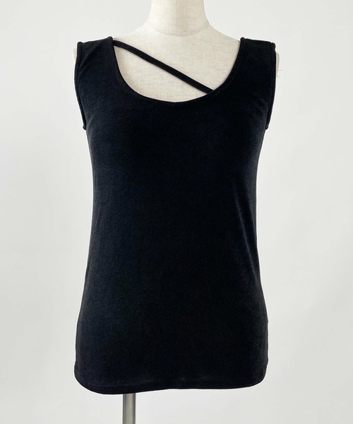 PICCIN(ピッチン)の「カップ付き接触冷感アシメストラップタンクトップ(タンクトップ・レディース・ブラック/サックスブルー・M/L)」の11枚目の写真