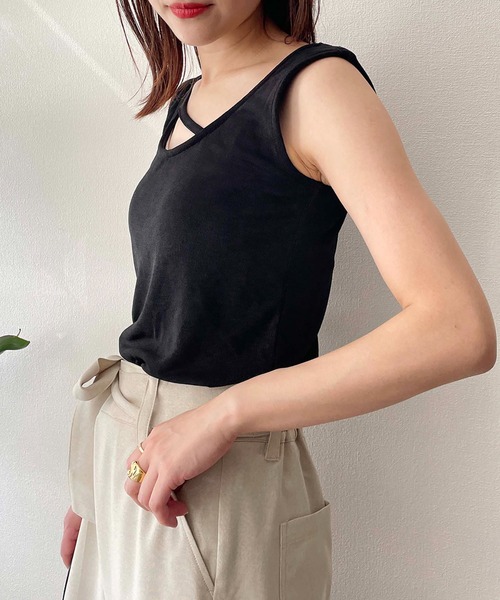 PICCIN(ピッチン)の「カップ付き接触冷感アシメストラップタンクトップ(タンクトップ・レディース・ブラック/サックスブルー・M/L)」の8枚目の写真