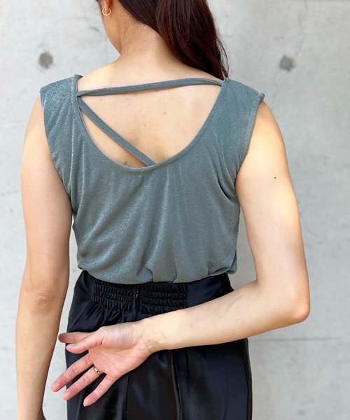 PICCIN(ピッチン)の「カップ付き接触冷感アシメストラップタンクトップ(タンクトップ・レディース・ブラック/サックスブルー・M/L)」の15枚目の写真