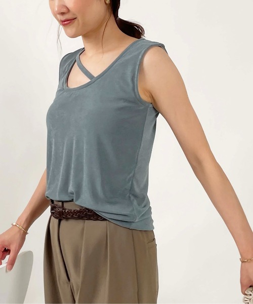 PICCIN(ピッチン)の「カップ付き接触冷感アシメストラップタンクトップ(タンクトップ・レディース・ブラック/サックスブルー・M/L)」の10枚目の写真