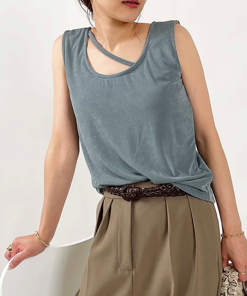 PICCIN(ピッチン)の「カップ付き接触冷感アシメストラップタンクトップ(タンクトップ・レディース・ブラック/サックスブルー・M/L)」の20枚目の写真