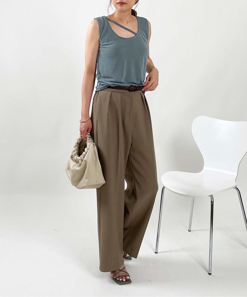 PICCIN(ピッチン)の「カップ付き接触冷感アシメストラップタンクトップ(タンクトップ・レディース・ブラック/サックスブルー・M/L)」の21枚目の写真