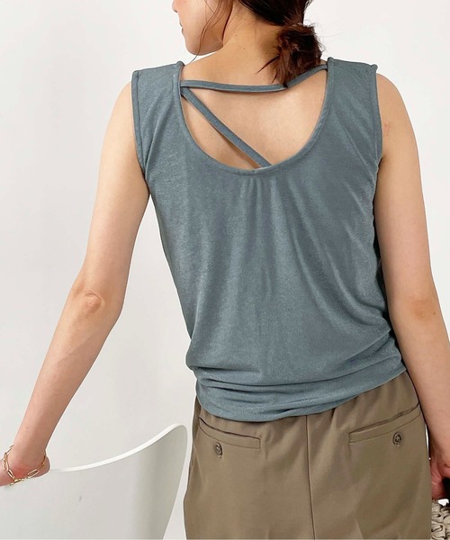 カップ付き接触冷感アシメストラップタンクトップ（タンクトップ