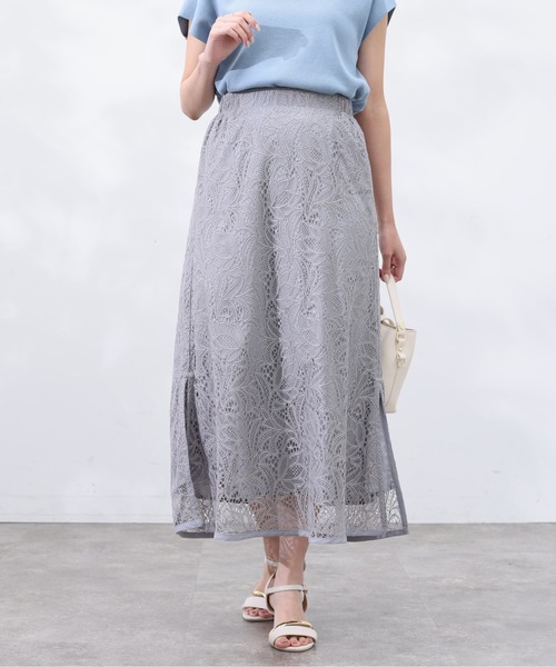 Chez toi（シェトワ）の「レースパイピングスリットスカート（スカート・レディース・ブラック/グレー/グリーン・FREE）」の2枚目の写真