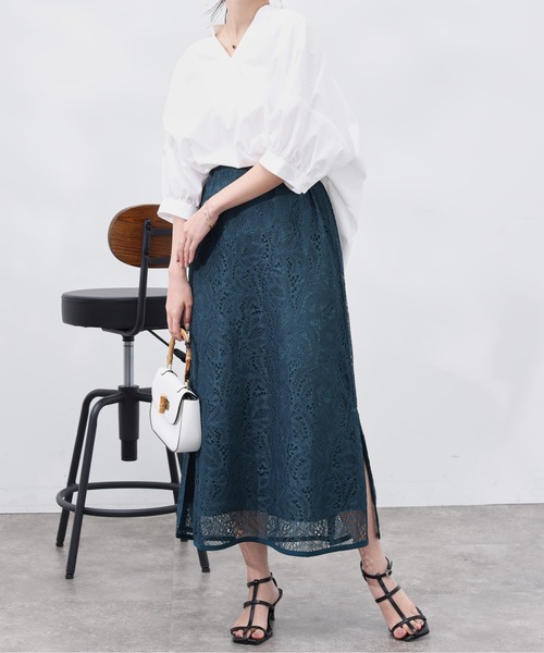 Chez toi（シェトワ）の「レースパイピングスリットスカート（スカート・レディース・ブラック/グレー/グリーン・FREE）」の4枚目の写真