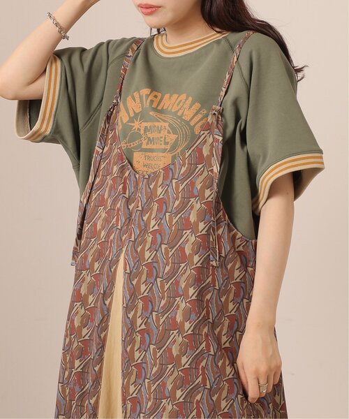 DOUBLE NAME(ダブルネーム)の「USED加工ラグラン半袖スウェット/ユニセックス可(Tシャツ/カットソー・レディース・オレンジ/スミクロ/グリーン・FREE)」の5枚目の写真