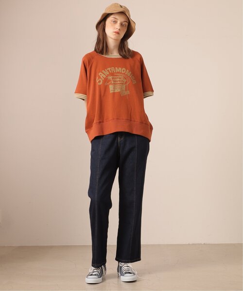 DOUBLE NAME(ダブルネーム)の「USED加工ラグラン半袖スウェット/ユニセックス可(Tシャツ/カットソー・レディース・オレンジ/スミクロ/グリーン・FREE)」の13枚目の写真