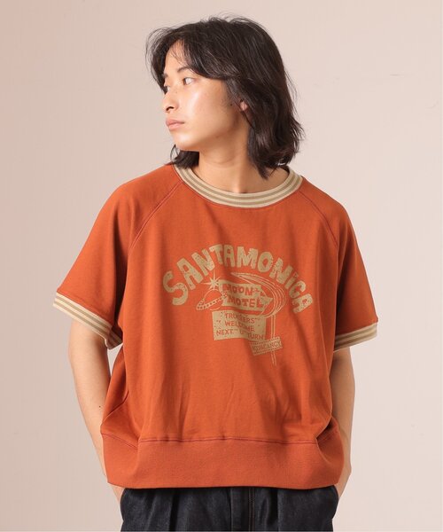 DOUBLE NAME(ダブルネーム)の「USED加工ラグラン半袖スウェット/ユニセックス可(Tシャツ/カットソー・レディース・オレンジ/スミクロ/グリーン・FREE)」の14枚目の写真
