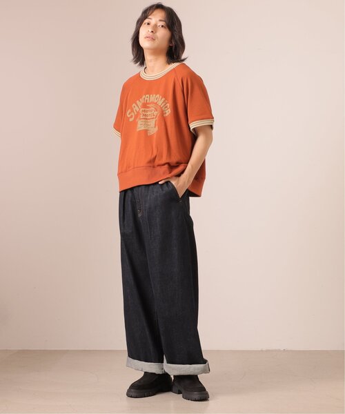 DOUBLE NAME(ダブルネーム)の「USED加工ラグラン半袖スウェット/ユニセックス可(Tシャツ/カットソー・レディース・オレンジ/スミクロ/グリーン・FREE)」の15枚目の写真