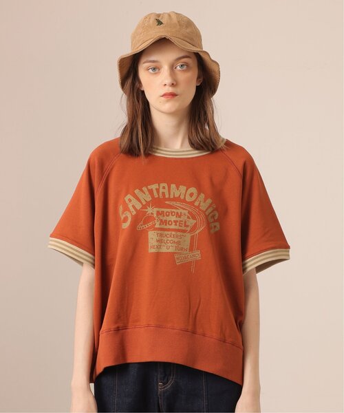 DOUBLE NAME(ダブルネーム)の「USED加工ラグラン半袖スウェット/ユニセックス可(Tシャツ/カットソー・レディース・オレンジ/スミクロ/グリーン・FREE)」の16枚目の写真