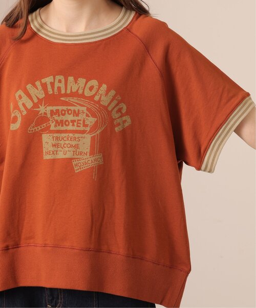 DOUBLE NAME(ダブルネーム)の「USED加工ラグラン半袖スウェット/ユニセックス可(Tシャツ/カットソー・レディース・オレンジ/スミクロ/グリーン・FREE)」の21枚目の写真