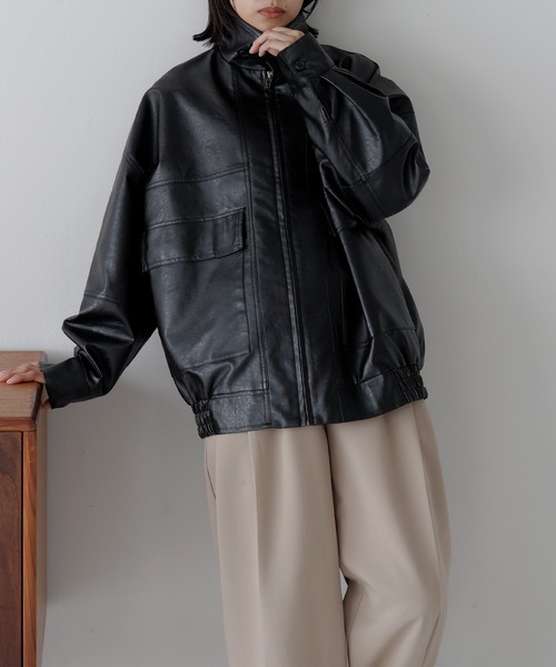 hellam フェイクレザー　スタンドブルゾン フェイクレザー スタンドブルゾン – hellam