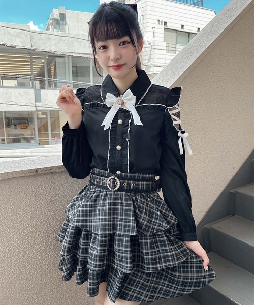 ROJITA(ロジータ)の「袖レースアップ配色カラーブラウス(シャツ/ブラウス・レディース・ピンク/ホワイト/ブラック・FREE)」の9枚目の写真