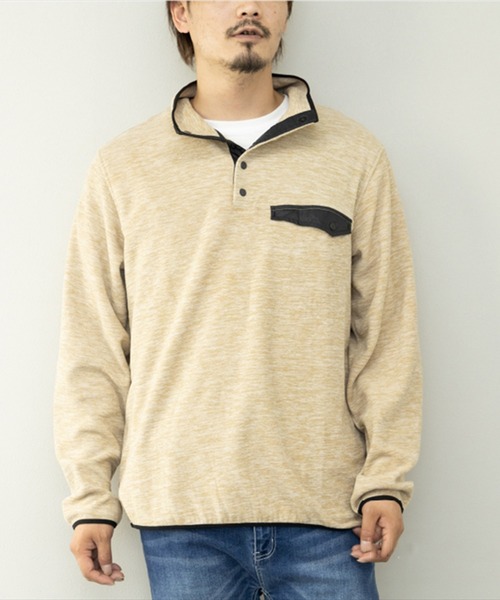 STYLEBLOCK(スタイルブロック)の「HIGHQUALITYフリースハーフボタンスタンドプルーオーバー(Tシャツ/カットソー・メンズ・カモフラージュ/ネイビー/ベージュ/ブラック・LL/M/L)」の1枚目の写真