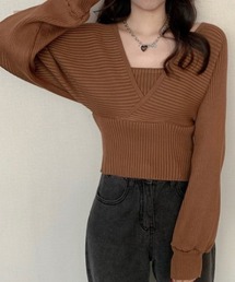 キャミレイヤード短丈カシュクールニット