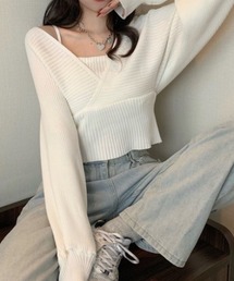 キャミレイヤード短丈カシュクールニット