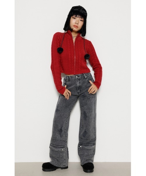 LAGUA GEM(ラグアジェム)の「CABLE COMPACT ZIP トップス(ニット/セーター・レディース・レッド/グレー/ブルー・FREE)」の4枚目の写真