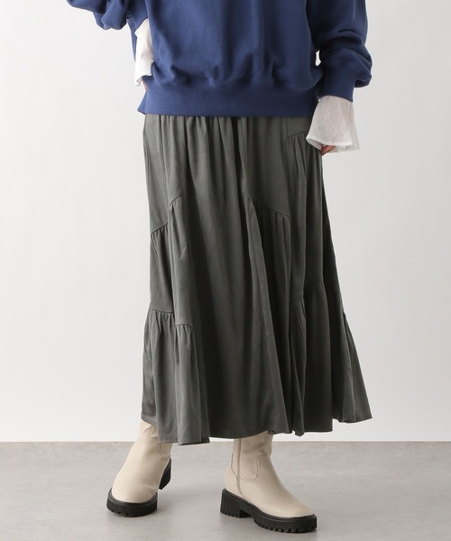 LEPSIM（レプシィム）の「ライトスエード切り替えスカート　986464（スカート・レディース・チャコールグレー/アイボリー・FREE）」の9枚目の写真