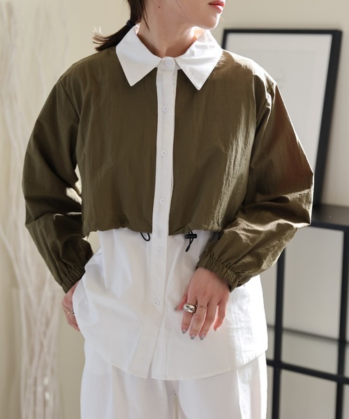 ULEULA（ウルア）の「レイヤード風オーバーシャツ（シャツ/ブラウス・レディース・ブラック/カーキ・FREE）」の2枚目の写真