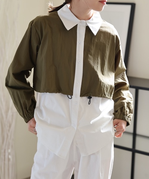 ULEULA（ウルア）の「レイヤード風オーバーシャツ（シャツ/ブラウス・レディース・ブラック/カーキ・FREE）」の8枚目の写真