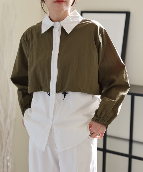 ULEULA（ウルア）の「レイヤード風オーバーシャツ（シャツ/ブラウス・レディース・ブラック/カーキ・FREE）」の9枚目の写真