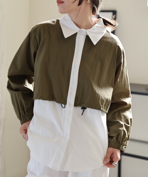 ULEULA（ウルア）の「レイヤード風オーバーシャツ（シャツ/ブラウス・レディース・ブラック/カーキ・FREE）」の10枚目の写真