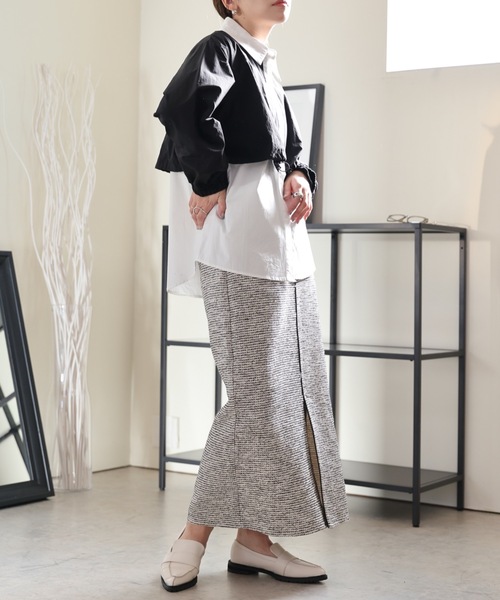 ULEULA（ウルア）の「レイヤード風オーバーシャツ（シャツ/ブラウス・レディース・ブラック/カーキ・FREE）」の4枚目の写真