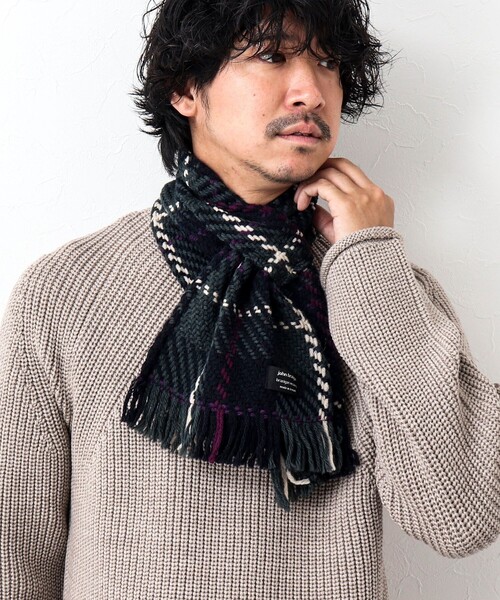 John branigan(ジョンブラニガン)の「【John Branigan/ジョン・ブラニガン】別注ニットクロスマフラー24(マフラー・メンズ・ブルー系その他/グリーン系その他/ホワイト系その他/ブラック系その他/ネイビー・FREE)」の3枚目の写真