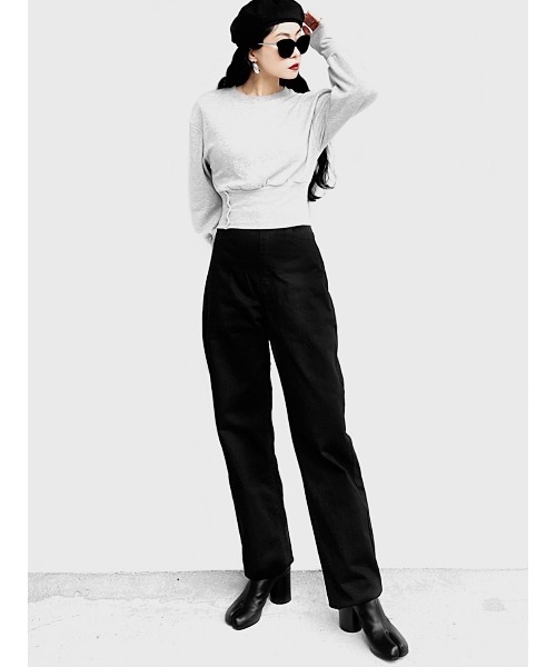 LVEU.（ラブユ.）の「【LVEU.】ボタンヘムアシンメトリースウェット(Ai select) / トップス ショート丈 クロップド スウェット トップス レディース トレーナー ボタン カジュアル ブラック グレー（スウェット・レディース・グレー/ブラック・FREE）」の14枚目の写真