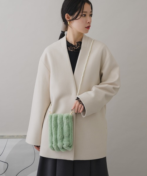 KATHARINE ROSS（キャサリンロス）の「【KATHARINE ROSS】WEB限定 パールチェーンエコファーポシェット（ショルダーバッグ・レディース・ピンク/グレー/グレイッシュベージュ/ミント・MEDIUM）」の15枚目の写真