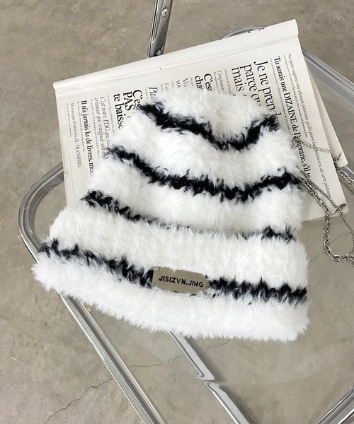 non-hedge（ノンヘッジ）の「プレートシャギーニット帽（ニットキャップ/ビーニー・レディース・ベージュ/ブラック/ホワイト/モカ/グレー/ホワイト×ブラック/ブラック×ホワイト・FREE）」の2枚目の写真