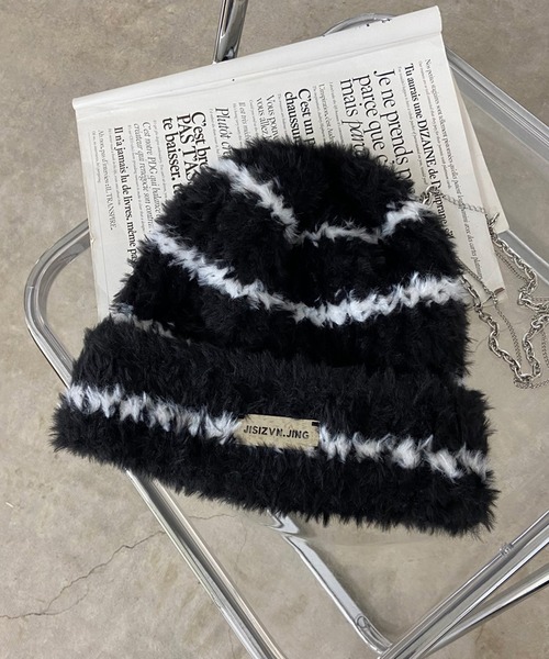 non-hedge（ノンヘッジ）の「プレートシャギーニット帽（ニットキャップ/ビーニー・レディース・ベージュ/ブラック/ホワイト/モカ/グレー/ホワイト×ブラック/ブラック×ホワイト・FREE）」の4枚目の写真