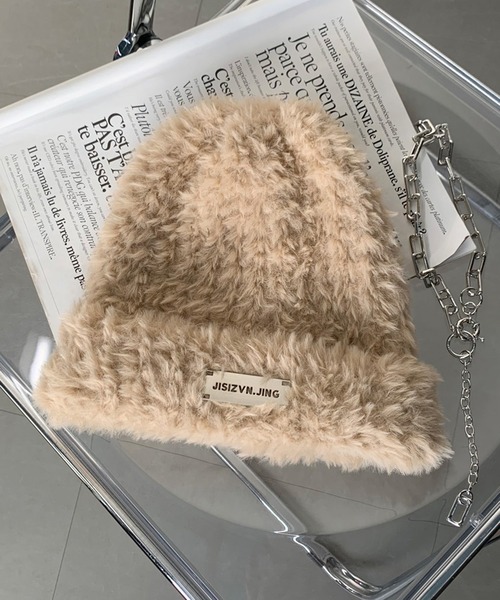 non-hedge（ノンヘッジ）の「プレートシャギーニット帽（ニットキャップ/ビーニー・レディース・ベージュ/ブラック/ホワイト/モカ/グレー/ホワイト×ブラック/ブラック×ホワイト・FREE）」の7枚目の写真