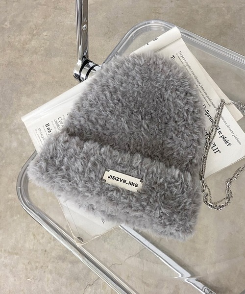 non-hedge（ノンヘッジ）の「プレートシャギーニット帽（ニットキャップ/ビーニー・レディース・ベージュ/ブラック/ホワイト/モカ/グレー/ホワイト×ブラック/ブラック×ホワイト・FREE）」の5枚目の写真