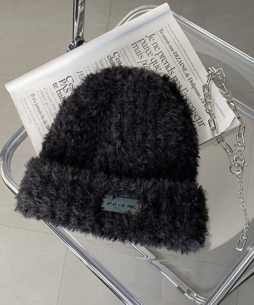 non-hedge（ノンヘッジ）の「プレートシャギーニット帽（ニットキャップ/ビーニー・レディース・ベージュ/ブラック/ホワイト/モカ/グレー/ホワイト×ブラック/ブラック×ホワイト・FREE）」の3枚目の写真