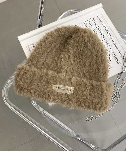 non-hedge（ノンヘッジ）の「プレートシャギーニット帽（ニットキャップ/ビーニー・レディース・ベージュ/ブラック/ホワイト/モカ/グレー/ホワイト×ブラック/ブラック×ホワイト・FREE）」の6枚目の写真