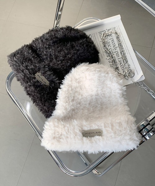 non-hedge（ノンヘッジ）の「プレートシャギーニット帽（ニットキャップ/ビーニー・レディース・ベージュ/ブラック/ホワイト/モカ/グレー/ホワイト×ブラック/ブラック×ホワイト・FREE）」の8枚目の写真