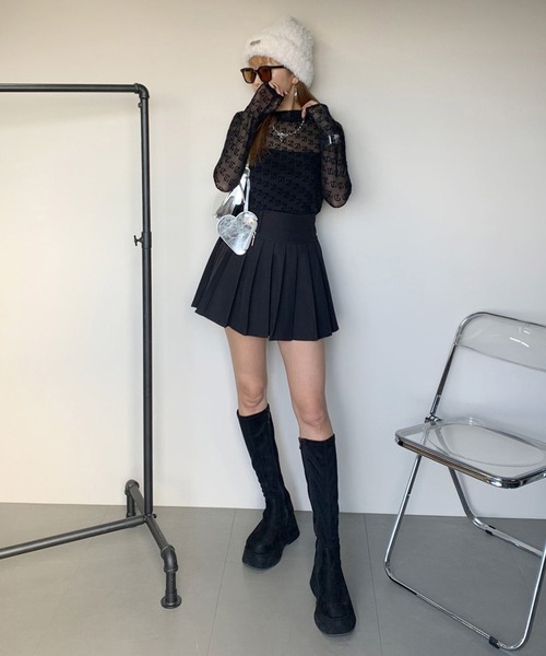 non-hedge（ノンヘッジ）の「プレートシャギーニット帽（ニットキャップ/ビーニー・レディース・ベージュ/ブラック/ホワイト/モカ/グレー/ホワイト×ブラック/ブラック×ホワイト・FREE）」の9枚目の写真