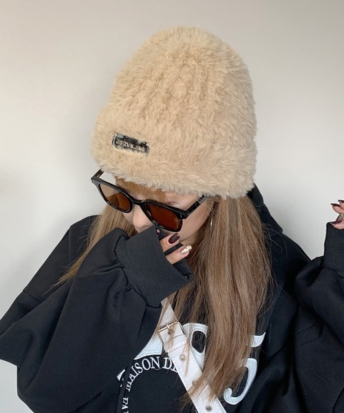 non-hedge（ノンヘッジ）の「プレートシャギーニット帽（ニットキャップ/ビーニー・レディース・ベージュ/ブラック/ホワイト/モカ/グレー/ホワイト×ブラック/ブラック×ホワイト・FREE）」の15枚目の写真