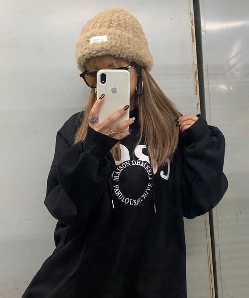 non-hedge（ノンヘッジ）の「プレートシャギーニット帽（ニットキャップ/ビーニー・レディース・ベージュ/ブラック/ホワイト/モカ/グレー/ホワイト×ブラック/ブラック×ホワイト・FREE）」の16枚目の写真