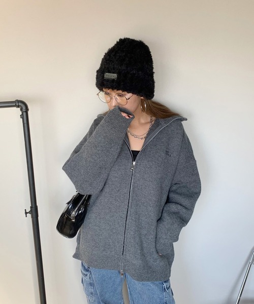 non-hedge（ノンヘッジ）の「プレートシャギーニット帽（ニットキャップ/ビーニー・レディース・ベージュ/ブラック/ホワイト/モカ/グレー/ホワイト×ブラック/ブラック×ホワイト・FREE）」の18枚目の写真