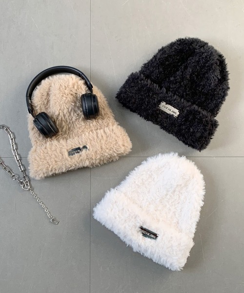 non-hedge（ノンヘッジ）の「プレートシャギーニット帽（ニットキャップ/ビーニー・レディース・ベージュ/ブラック/ホワイト/モカ/グレー/ホワイト×ブラック/ブラック×ホワイト・FREE）」の19枚目の写真