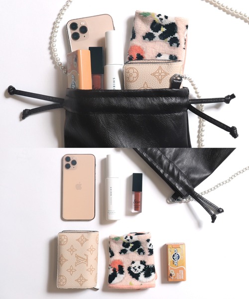 coca（coca）（コカ）の「パールチェーン巾着ミニバック（ショルダーバッグ・レディース・ブラック・ONE SIZE）」の10枚目の写真