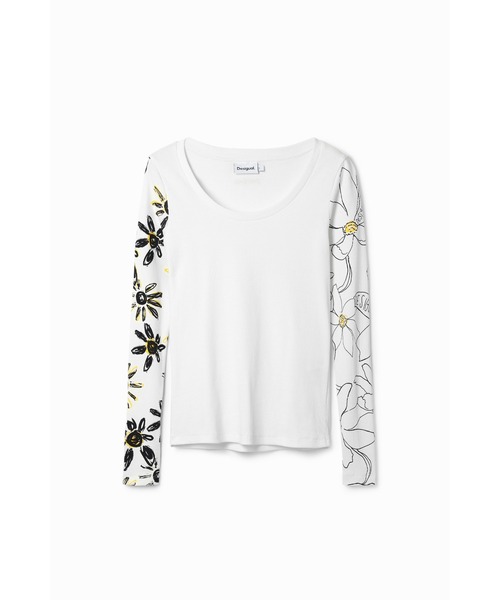 Desigual(デシグアル)の「花柄 リブ編みTシャツ(Tシャツ/カットソー・レディース・ブラック/ホワイト・L/XS/S/XL/XXL/M)」の2枚目の写真